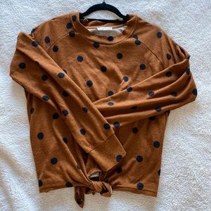 MINE- Large Brown & Black polka dot, tie-in-front top (Large)